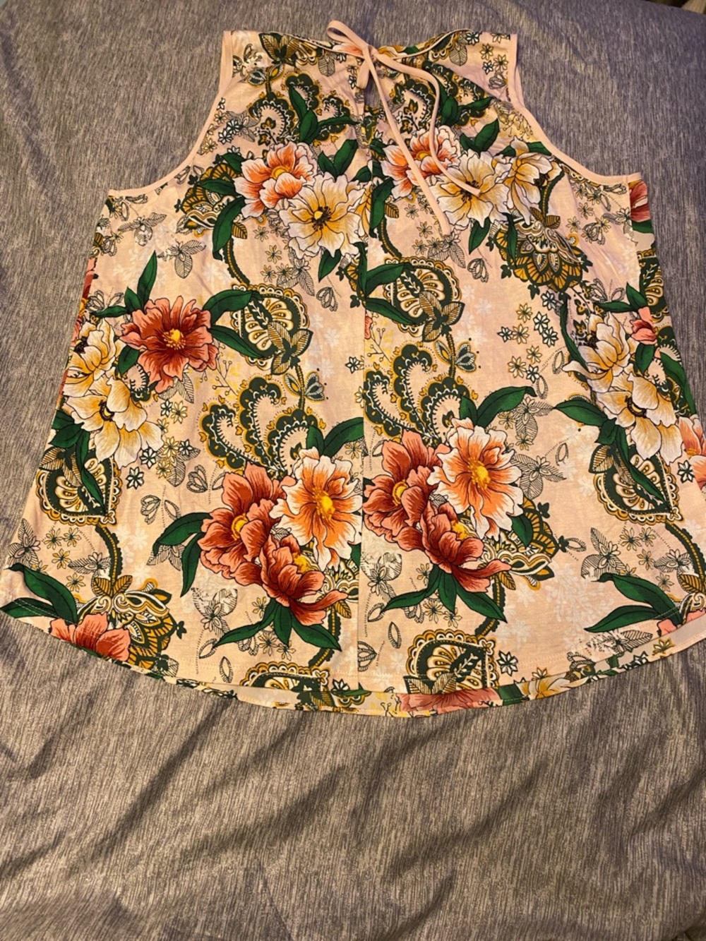 NWT Loft Floral Sleeveless Blouse Womens Petite Large Pull Over w/ Tie Back - Picture 8 of 11